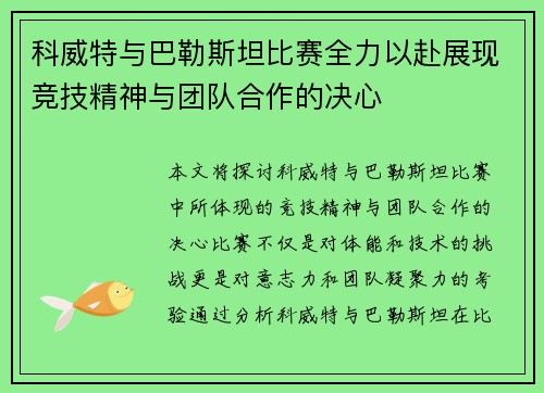 科威特与巴勒斯坦比赛全力以赴展现竞技精神与团队合作的决心